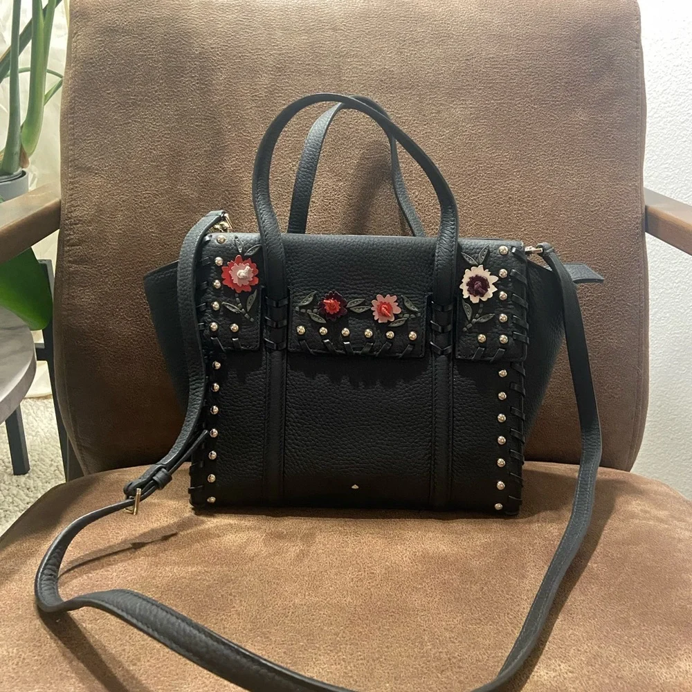Kate Spade - Black, Floral, Studded tote - Picture 3 of 4